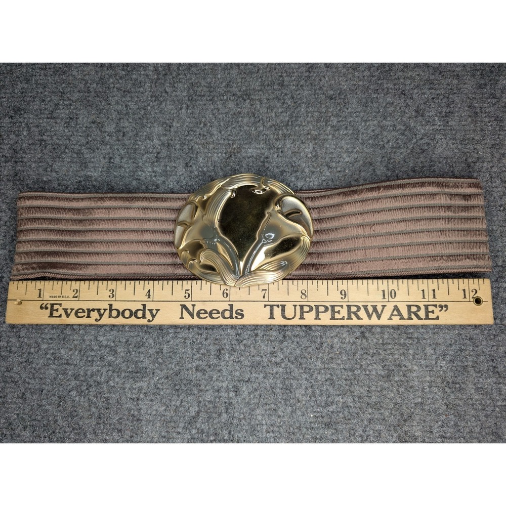 Gold Calla Lily Belt Buckle 24" Waist Belt Brown